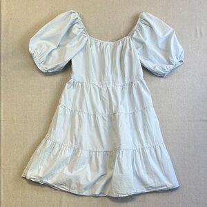 Sim & Sam Smocked Puff Sleeve Cottagecore Mini Dress Blue Large